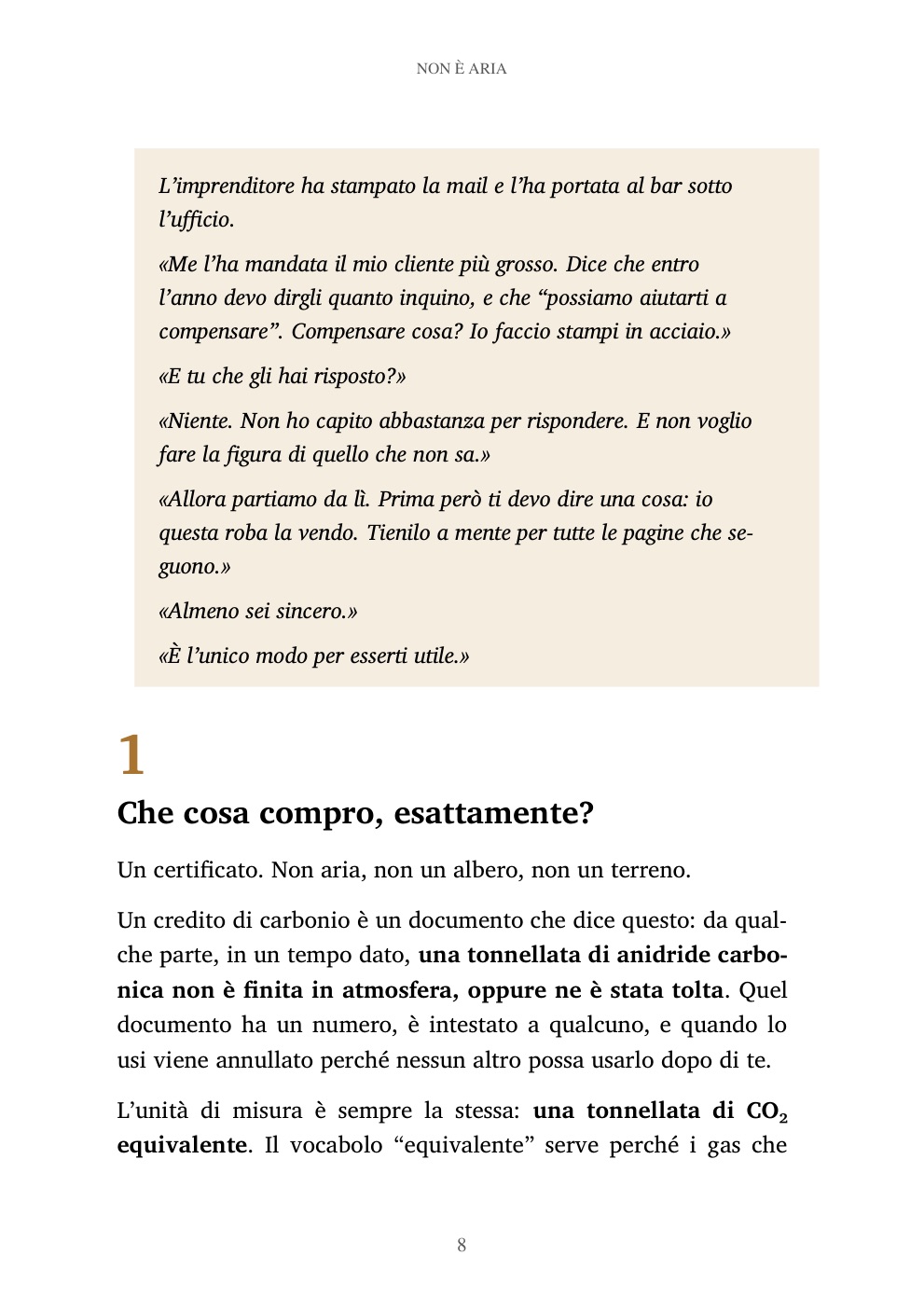 Una pagina interna del libro Non è aria